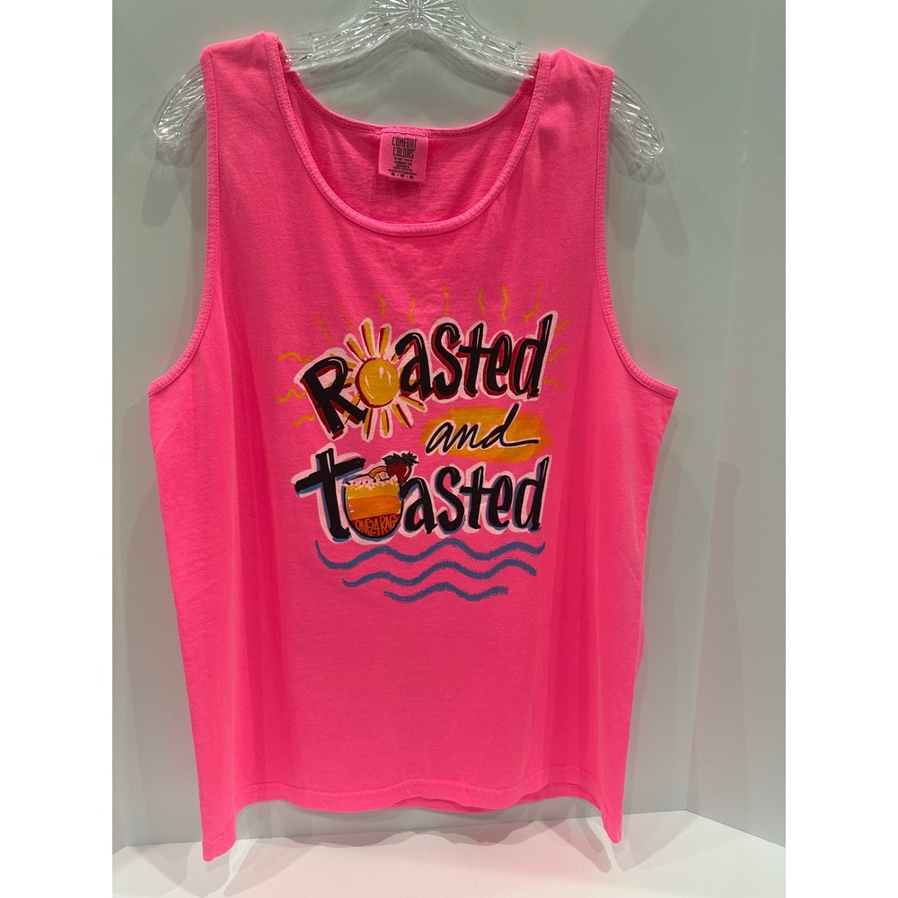 Comfort Colors Roasted and Toasted Neon Pink Graphic Tank Top Womens Medium